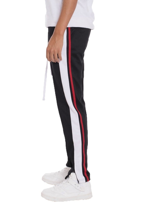 TRICOT STRIPED TRACK PANTS- BLACK