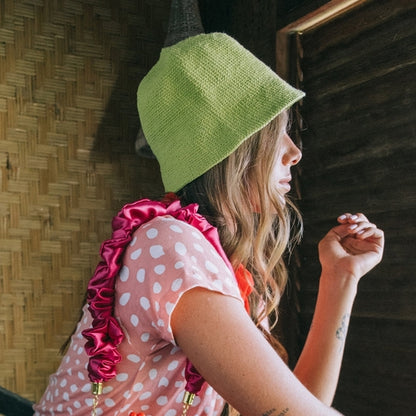 FLORETTE Crochet Bucket Hat In Lime Green