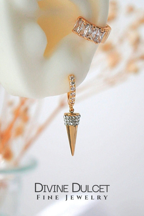 24 Karats Cubic Zirconia Spike Cone Hoop Earrings