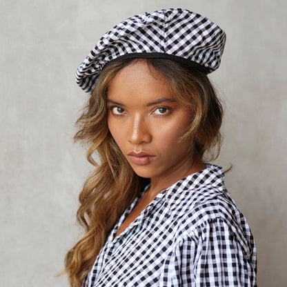 SIMONE Gingham Beret Hat In Black