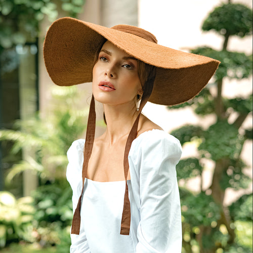 Lola Wide Brim Jute Straw Hat, in Havana Brown