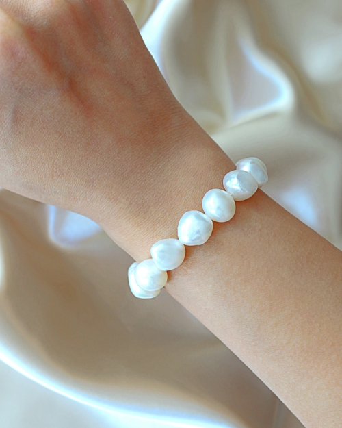 Baroque Genuine Freshwater Pearls & 925 Sterling Silver Bracelet