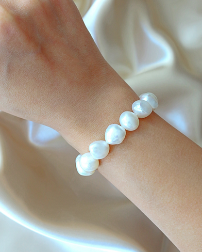 Baroque Genuine Freshwater Pearls & 925 Sterling Silver Bracelet